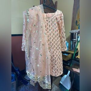 Sparkling Pink Dress with Sequined Overlay